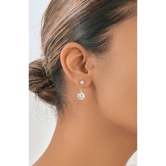 earrings 14k yellow gold Zirconia Crystal 1” Drop Post back - Picture 2 of 3